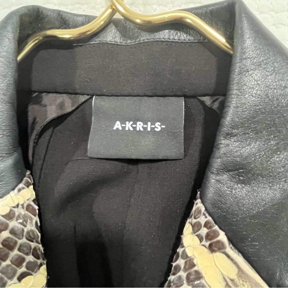 Akris Black Blazer Jacket Leather Collar Snakeskin Trim US 8 IT 44 - Picture 3 of 9